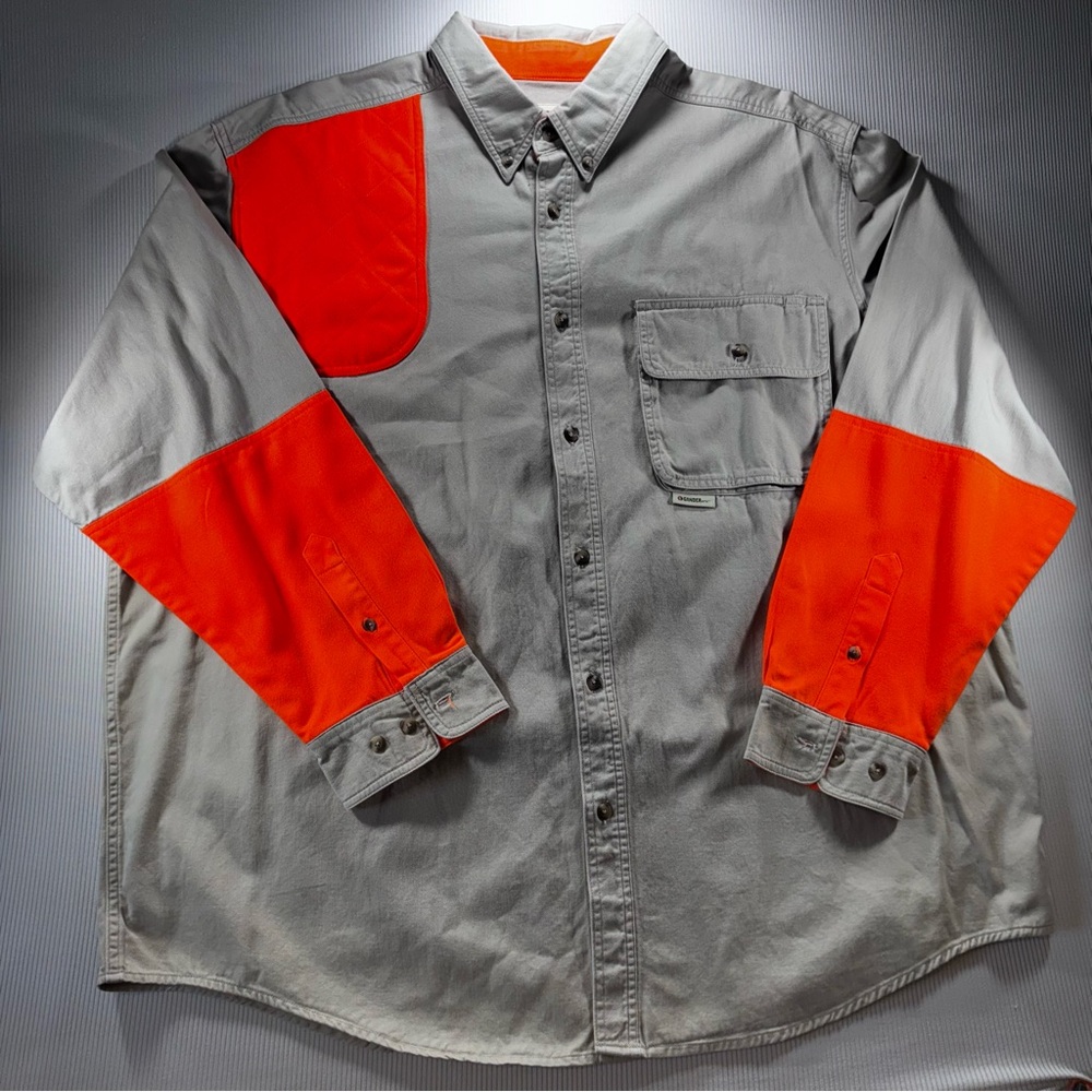 Men's Khaki & Orange High Visibility Button Down Shirt, Hunting, Shooting, Guide